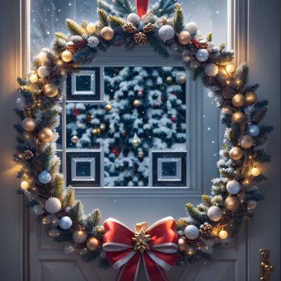 Рождественский венок на двери: 3D QR-код для открыток — изображение 1
