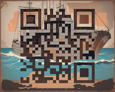 Ржавый пароход в ретро-векторе: QR-код для постеров — изображение 1