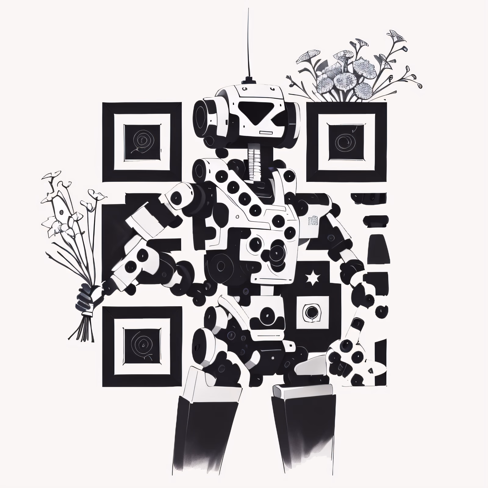 Quirky Robot Bouquet Ink Tattoo QR Code for Temporary Tattoos — image 1