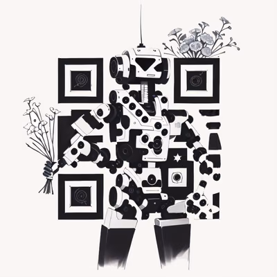 Quirky Robot Bouquet Ink Tattoo QR Code for Temporary Tattoos — image 1