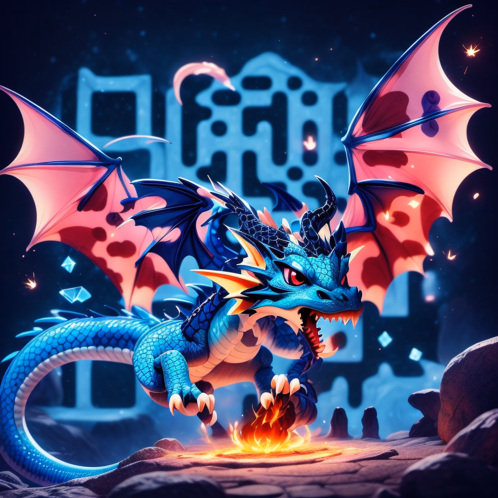 Blue Dragon Cave 3D Cartoon QR Code for Posters — image 1