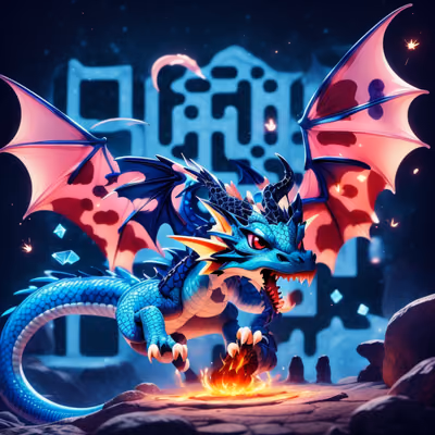 Blue Dragon Cave 3D Cartoon QR Code for Posters — image 1