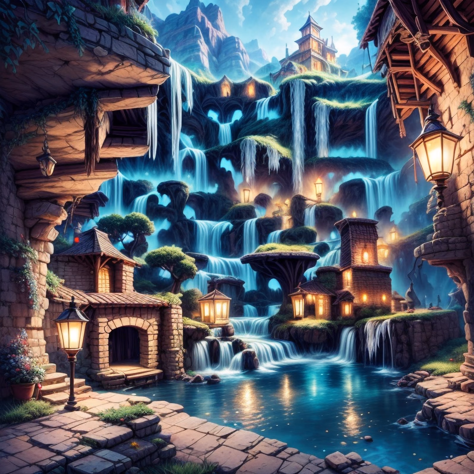 Magical Canyon Village Fantasy QR Code for Posters — image 1