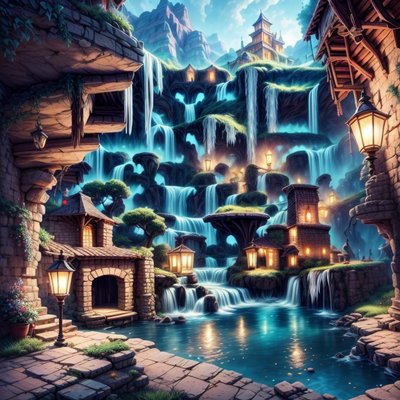 Magical Canyon Village Fantasy QR Code for Posters