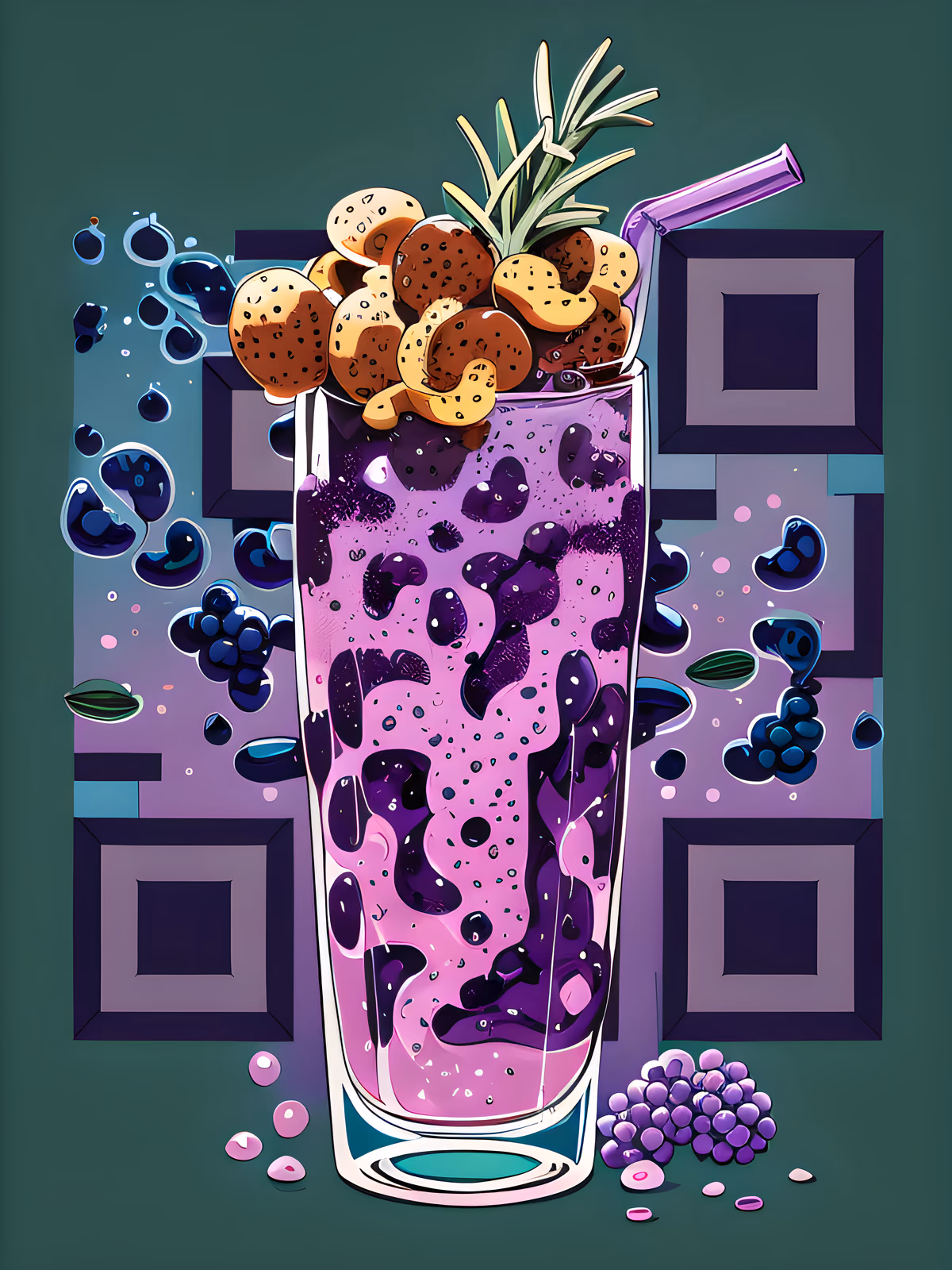 Grape Fizz Drink Cartoon QR Code for Restaurant Menus — image 1