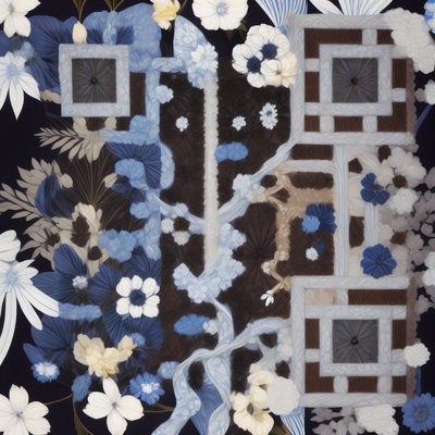 Blue White Floral Textile Pattern QR Code for Apparel