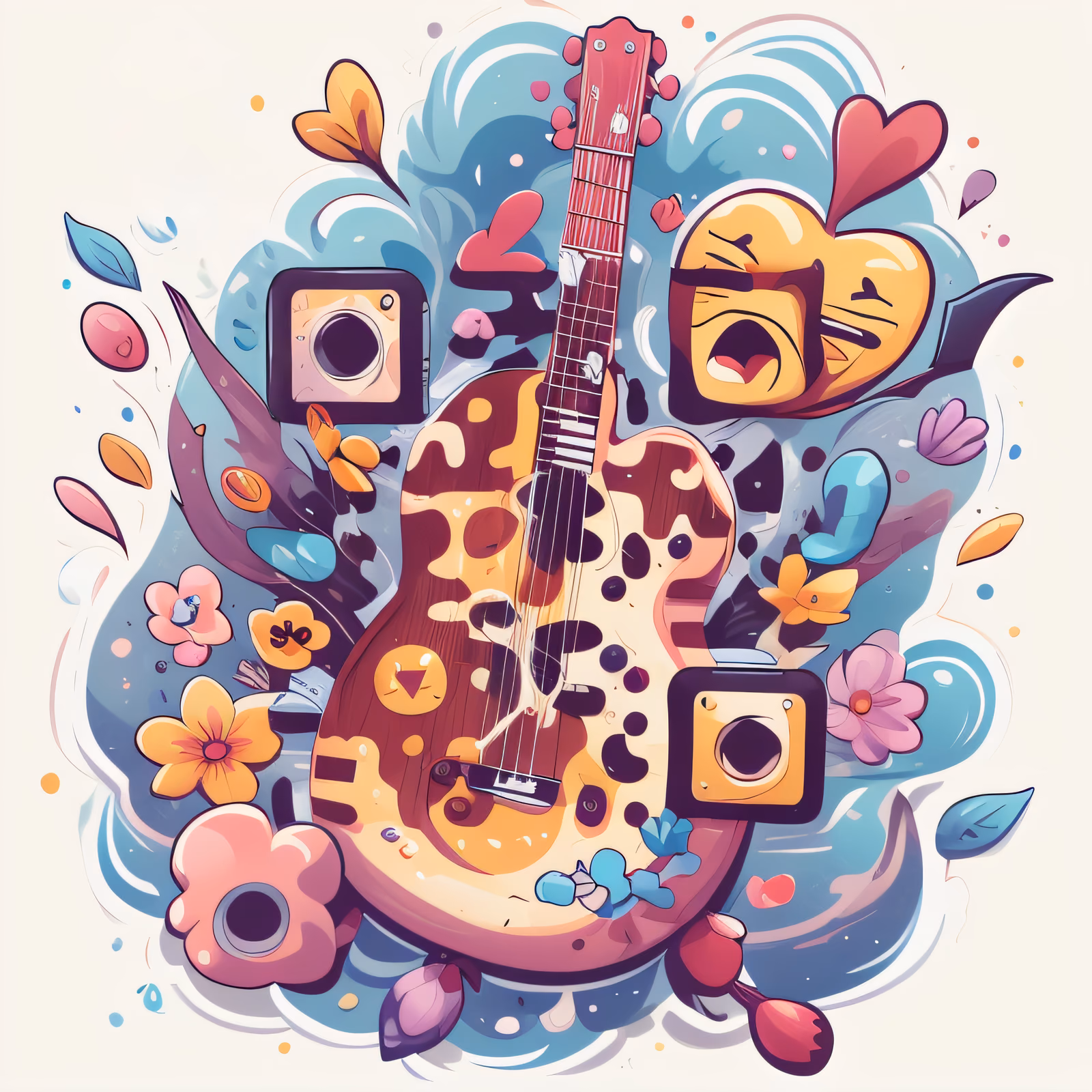 Spotted Guitar Vector Floral QR Code for Stickers — image 1