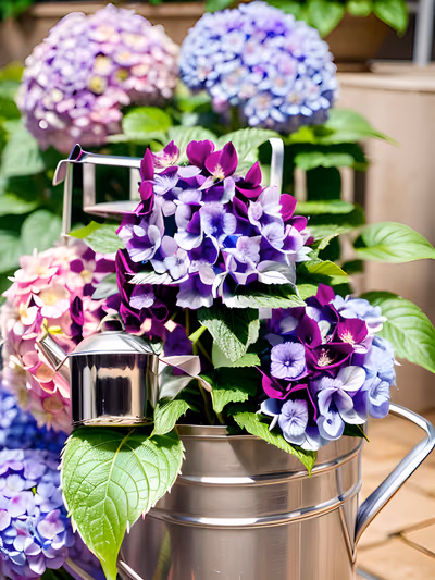 Purple Hydrangeas Watering Can Photo QR Code Art — image 1
