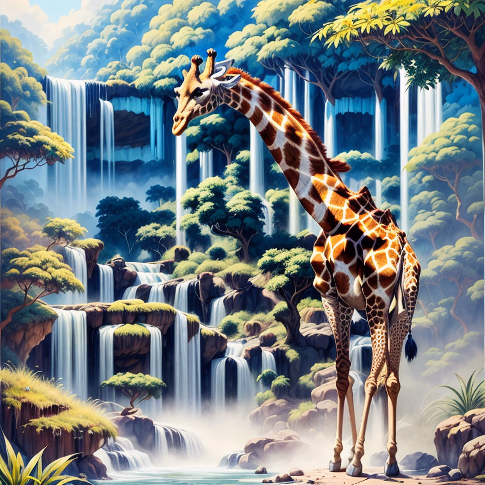 Giraffe Waterfall Jungle Gouache QR Code Art — image 1