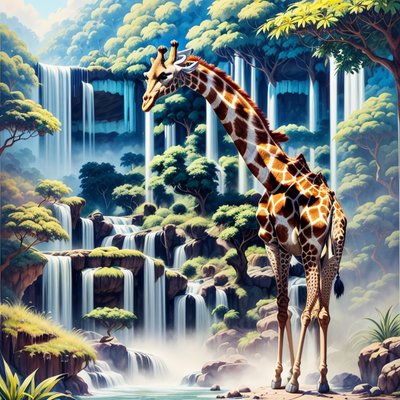 Giraffe Waterfall Jungle Gouache QR Code Art