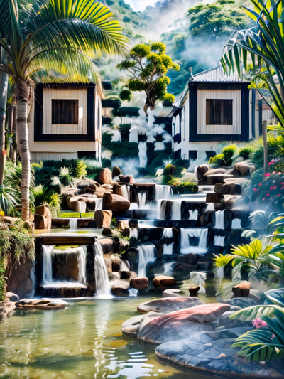 Tropical Hot Spring Waterfall Photorealistic QR Code for Posters — image 1