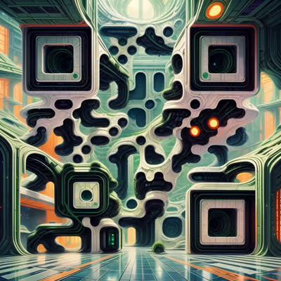 Biomechanical Futuristic Hall Matte Painting QR Code for Posters — image 1