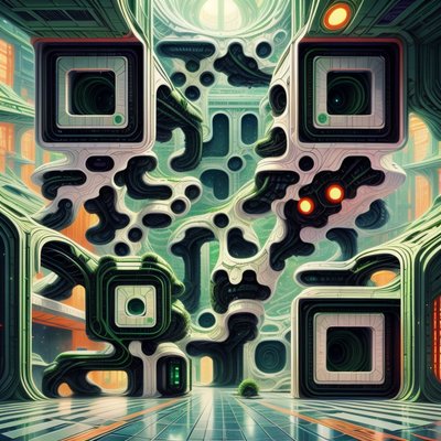 Biomechanical Futuristic Hall Matte Painting QR Code for Posters