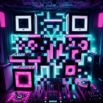 Neon DJ Booth Cyberpunk QR Code for Posters