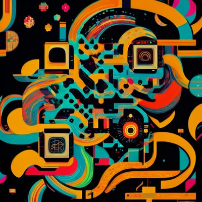 Colorful Abstract Retro Tech QR Code for Posters