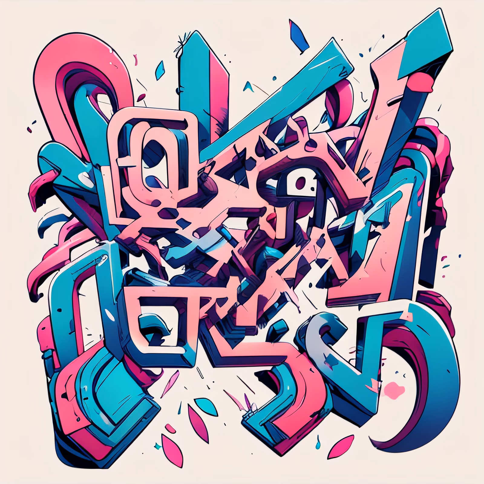 Pink Teal Graffiti Lettering Graffiti & Street Art QR Code for Apparel — image 1