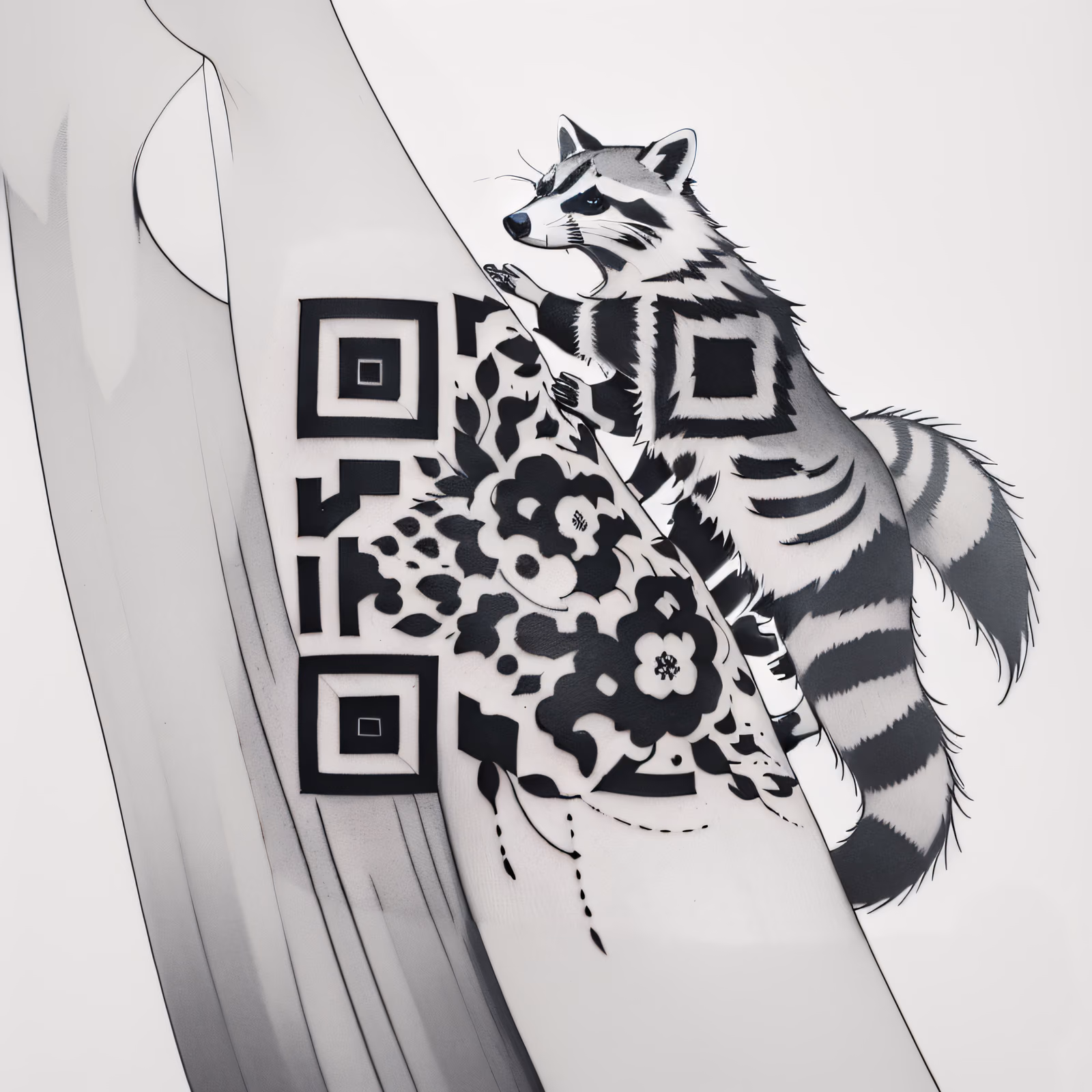 Raccoon Climbing Tree Tattoo QR Code for Temporary Tattoos — image 1