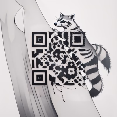 Raccoon Climbing Tree Tattoo QR Code for Temporary Tattoos — image 1