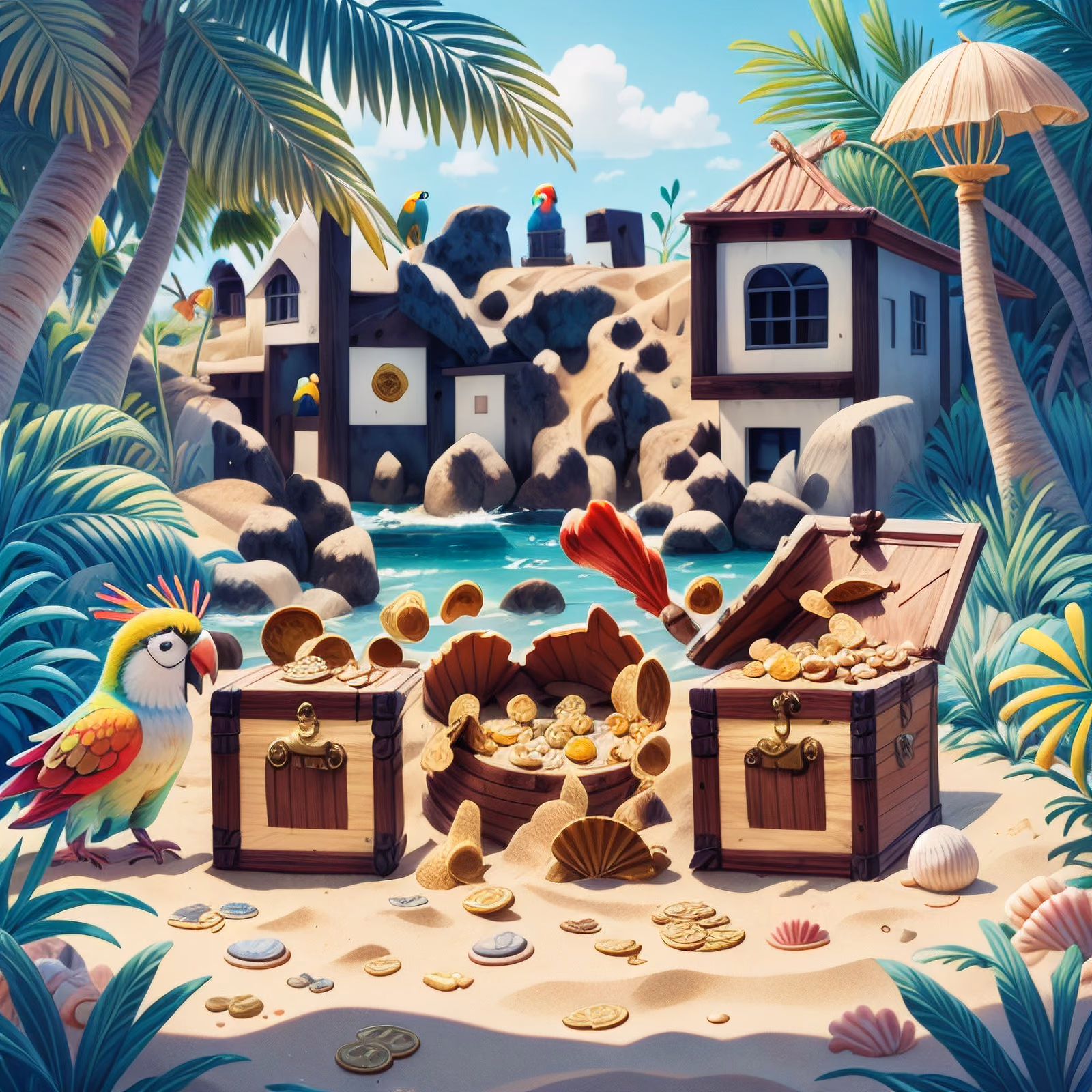 Pirate Treasure Beach Cartoon QR Code for Posters — image 1