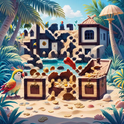 Pirate Treasure Beach Cartoon QR Code for Posters — image 1