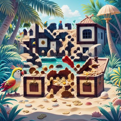 Pirate Treasure Beach Cartoon QR Code for Posters