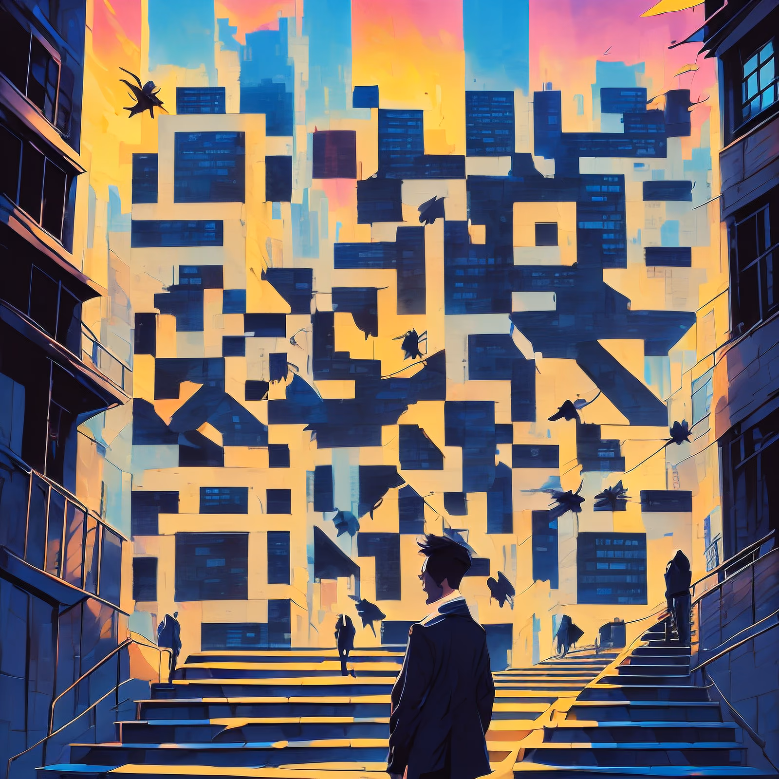 Man on City Stairs Comic QR Code for Posters — image 1