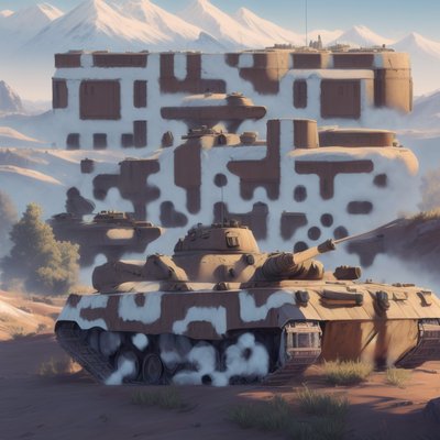 Camouflaged Tank Mountain Game Art QR Code for Posters