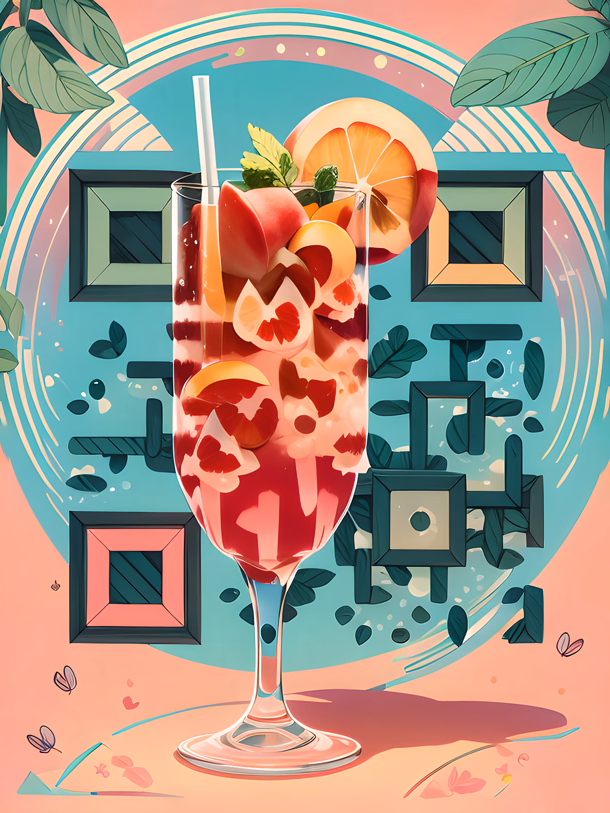 Peach Cocktail Illustration QR Code for Restaurant Menus — image 1