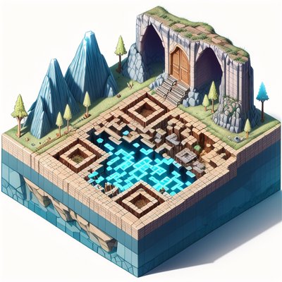 Isometric Cave Diorama Game Style QR Code for Posters