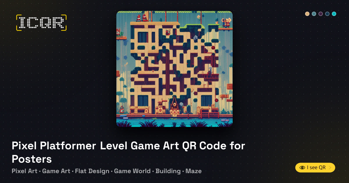 Pixel Platformer Level Game Art QR Code for Posters • ICQR