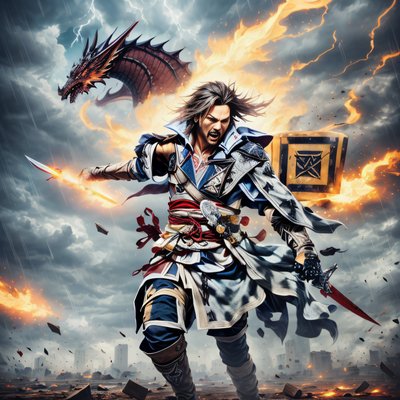 Raging Warrior and Dragon Fantasy QR Code for Posters