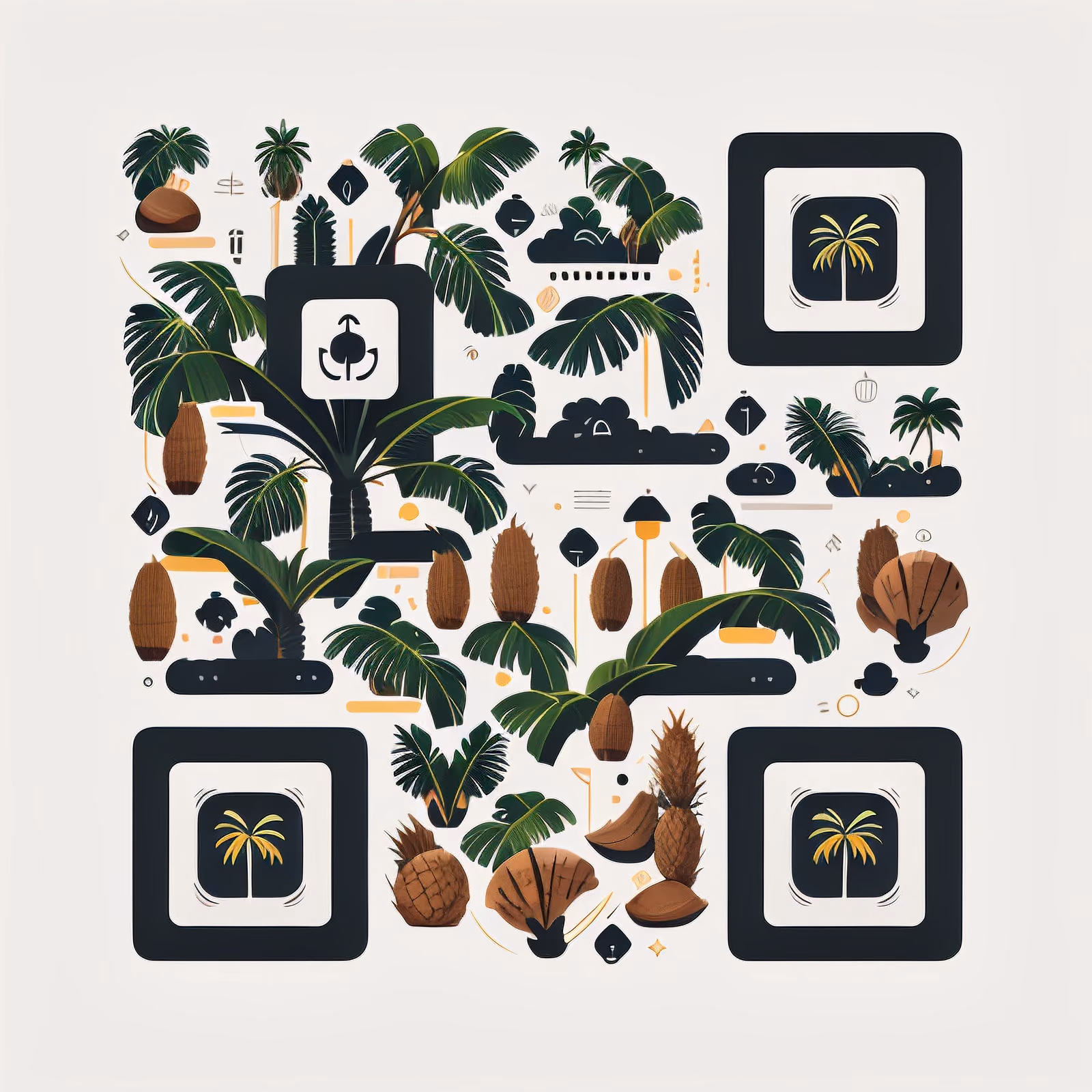 Tropical Palm Coconut Vector QR Code for Packaging — image 1