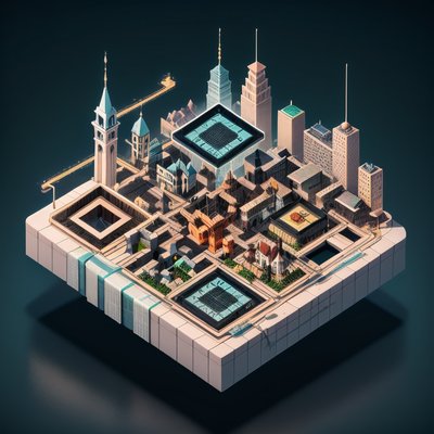 Isometric Floating City Block 3D QR Code for Posters