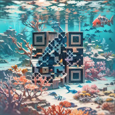 Sunken Chests Coral Reef Painting QR Code Art