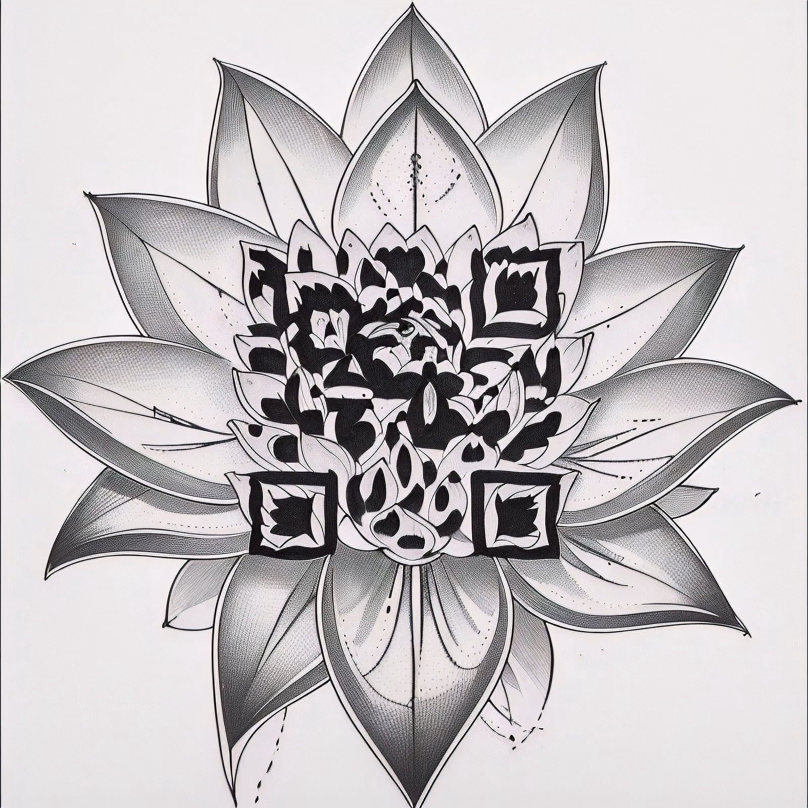 Black Ink Lotus Tattoo Symbol QR Code for Temporary Tattoos — image 1