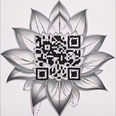 Black Ink Lotus Tattoo Symbol QR Code for Temporary Tattoos — image 1