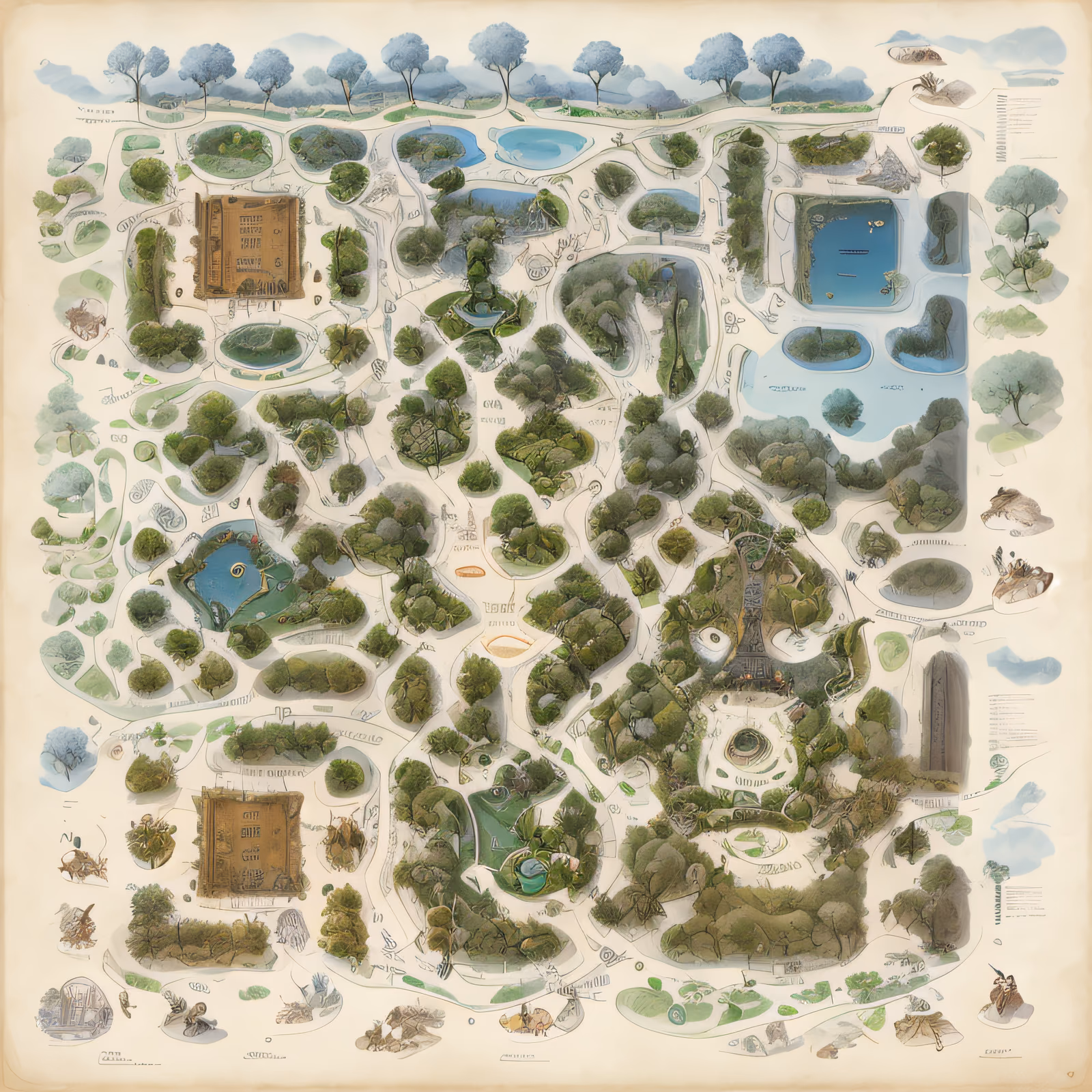 水彩插画公园地图二维码艺术海报 — 图片 1