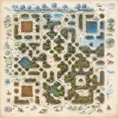 水彩插画公园地图二维码艺术海报 — 图片 1
