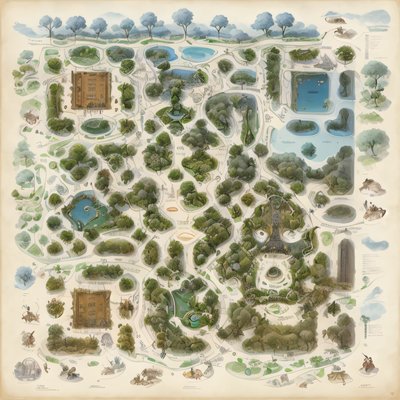 Illustrated Park Map Watercolor QR Code for Posters