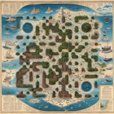 Фантастический остров, иллюстрация карты, QR-код