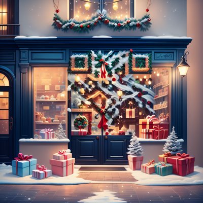 Christmas Gift Shop Facade QR Code for Window Displays
