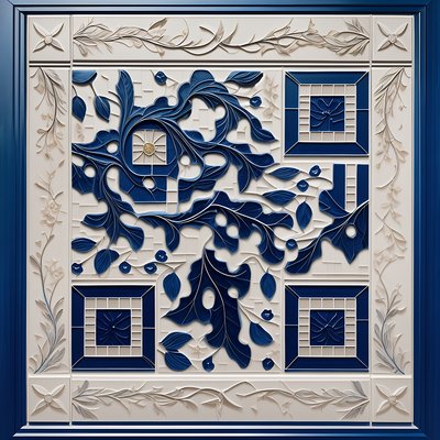 Cobalt Blue Ceramic Tilework QR Code Art