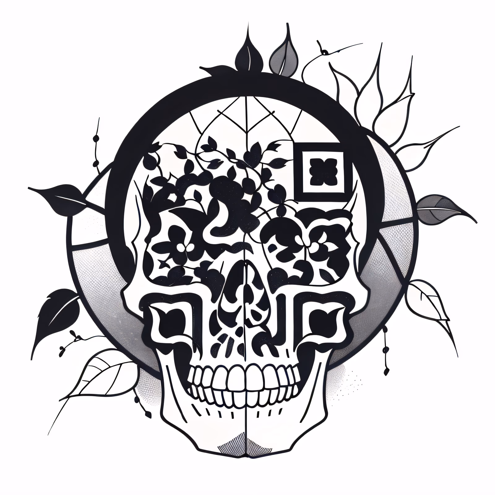 Floral Skull Ink Tattoo Vines QR Code for Temporary Tattoos — image 1