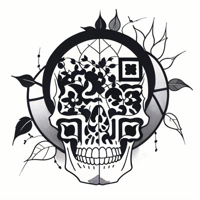 Floral Skull Ink Tattoo Vines QR Code for Temporary Tattoos