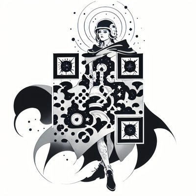 Cosmic Traveler Ink Tattoo Woman QR Code for Temporary Tattoos