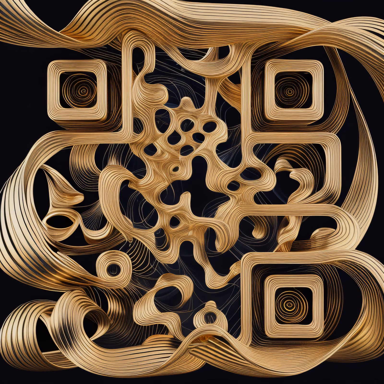Gold Ribbon Abstract 3D QR Code Art — image 1
