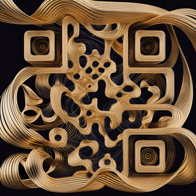 Gold Ribbon Abstract 3D QR Code Art — image 1