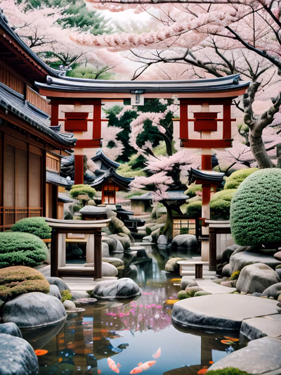Japanese Garden Cherry Blossom Photo QR Code Art — image 1