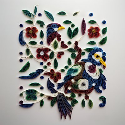 Quilled Paper Birds and Flowers QR Code Art