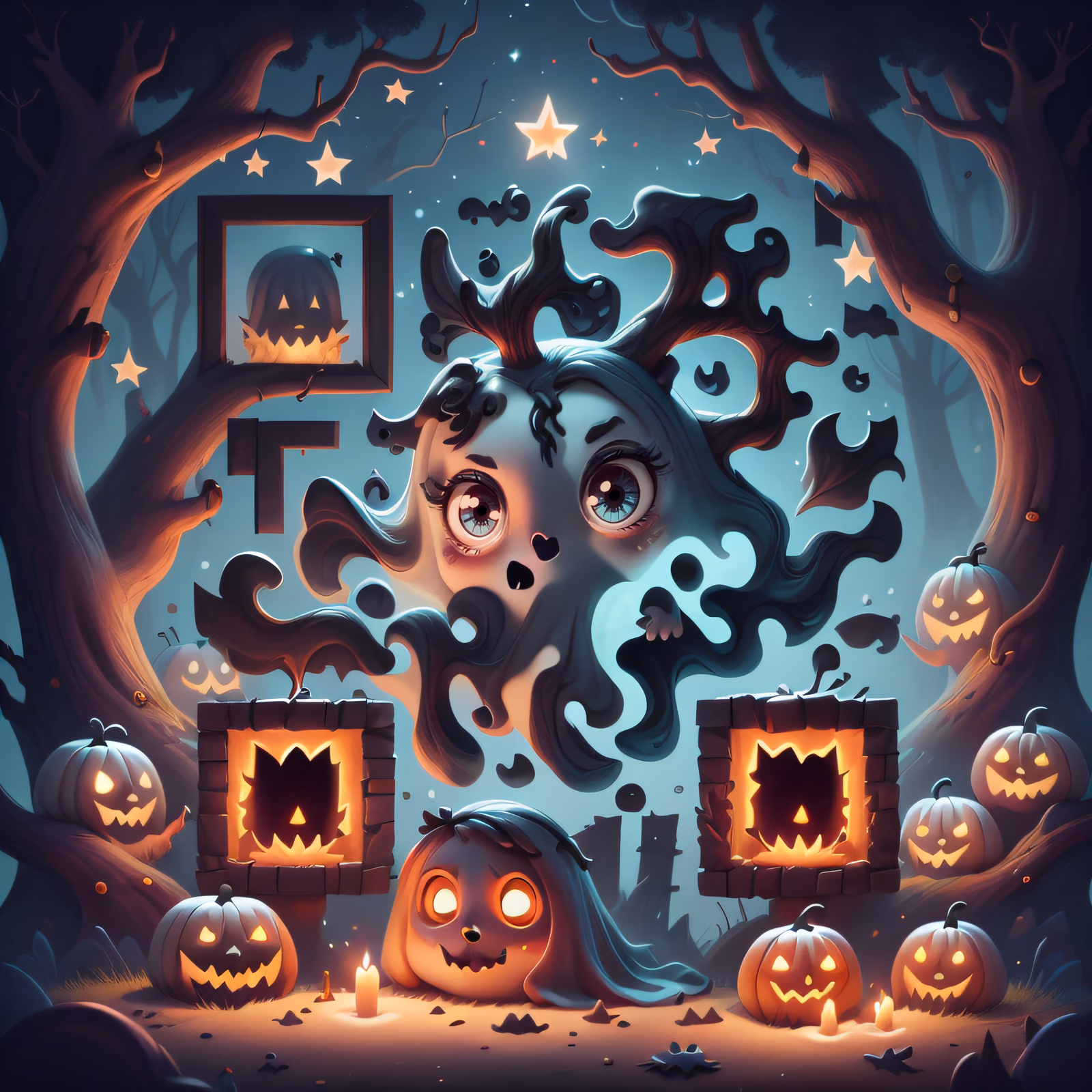 Cute Ghost Haunted Forest 3D QR Code for Posters — image 1